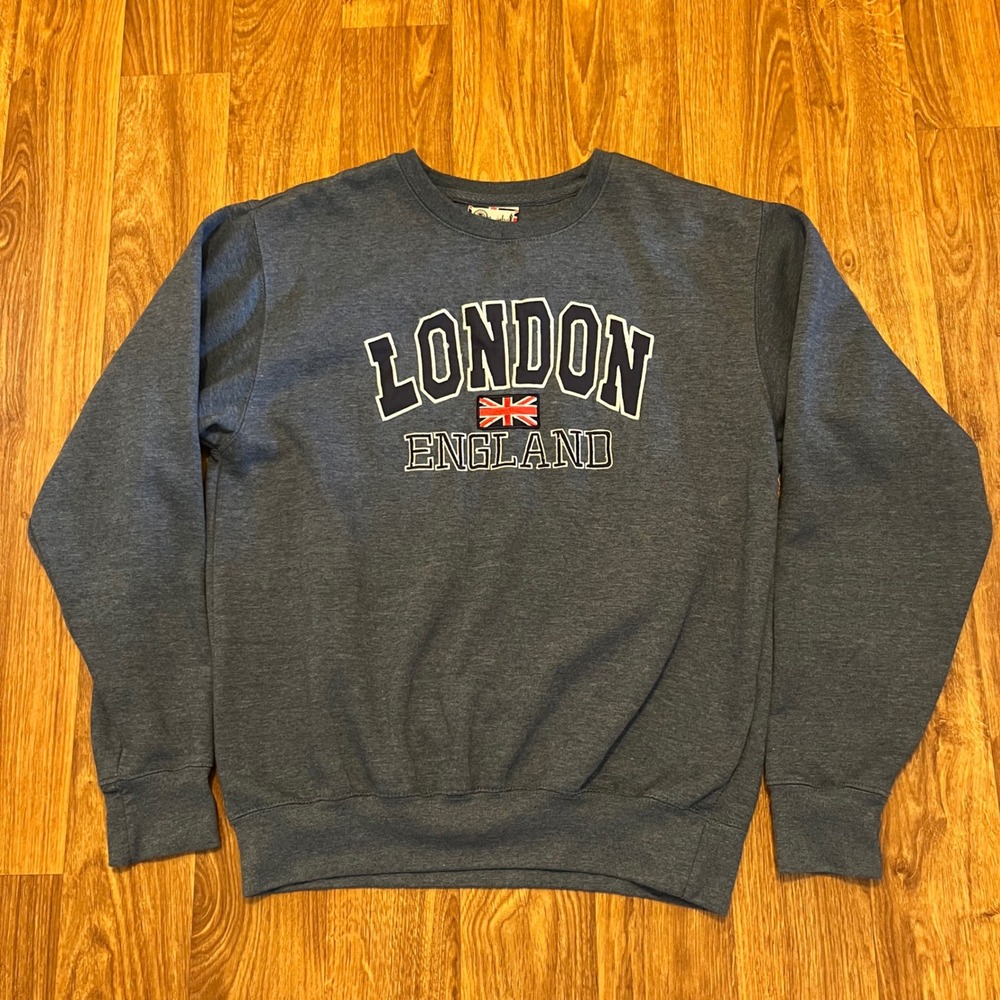 Vintage London England Crewneck Women XL Blueish Grey Pullover Souvenir